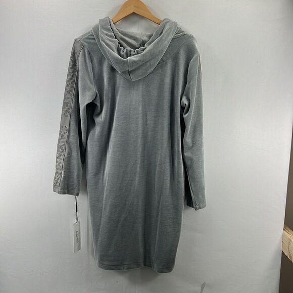 Calvin Klein Velour Partial Zip Hooded Sportswear Dress- Gray- Size Med- NWT - Picture 5 of 7